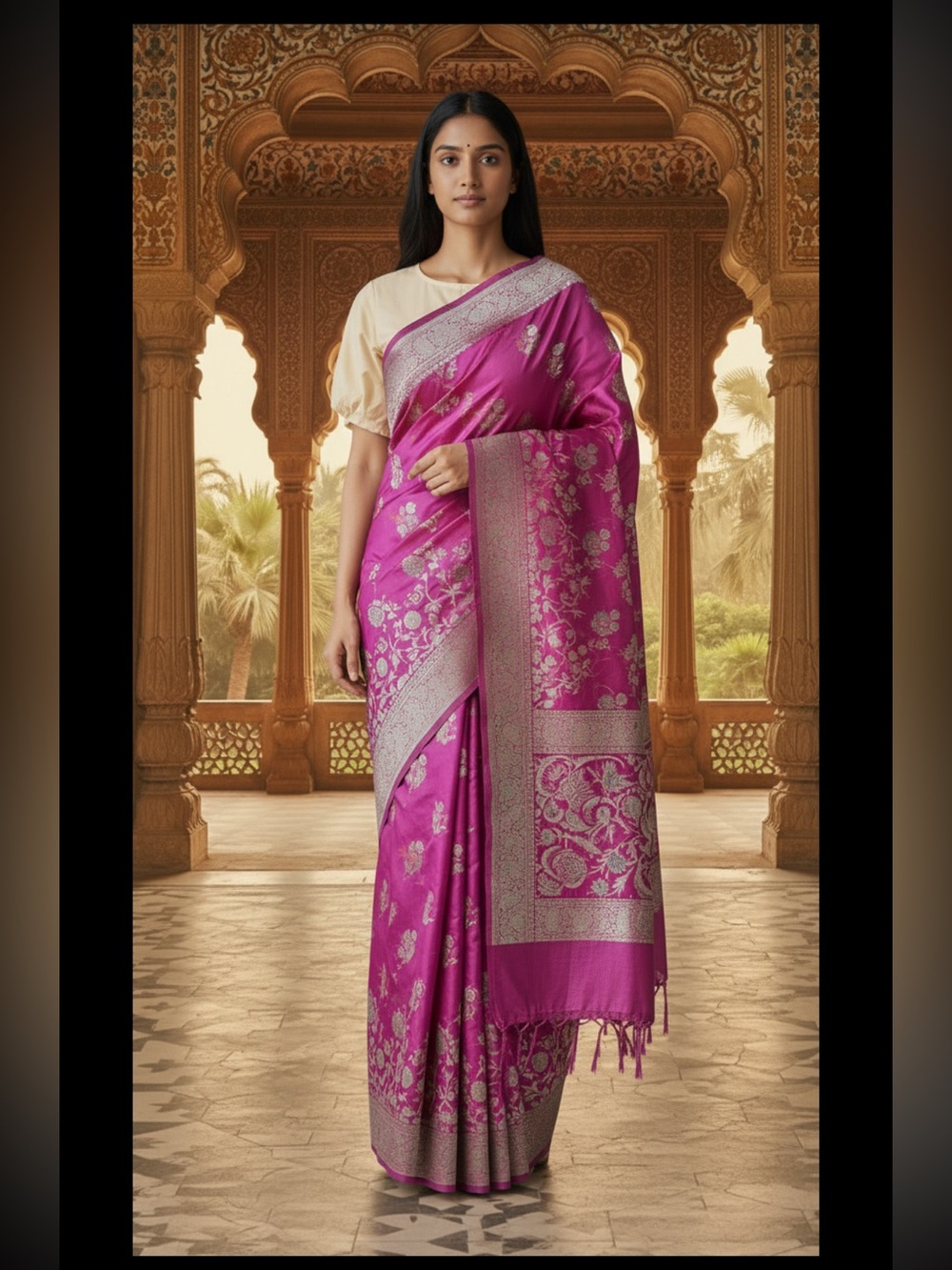 Elegant magenta/pink Women's Saree - Classic Draped Style